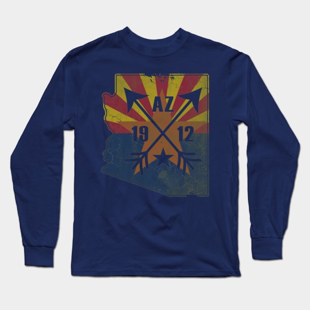 Vintage Arizona State Flag Map Love Home Vacation Long Sleeve T-Shirt by E